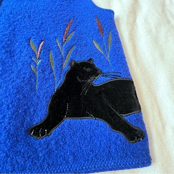 Lisa International Vintage Black Panther Blue Vest 100% Boiled Wool Size XLarge - Picture 7 of 15